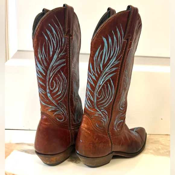 Code West l Brown Cowgirl Boots Genuine Leather Hand Painted Size 6 - Picture 4 of 8